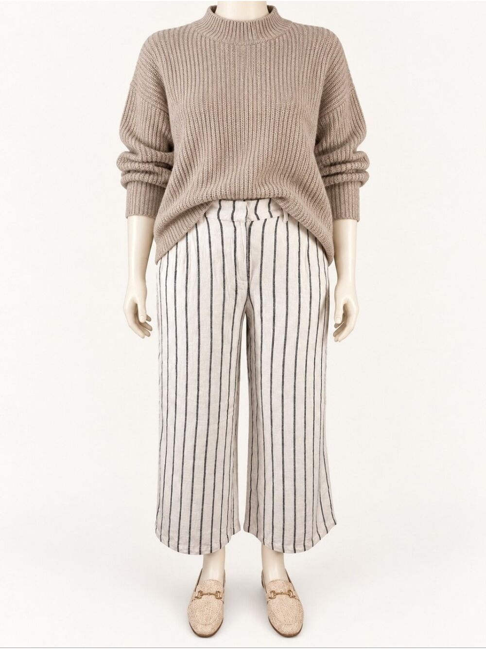 Dex Linen Blend Striped Wide Leg Crop Pants XL NWT Pleated Trouser